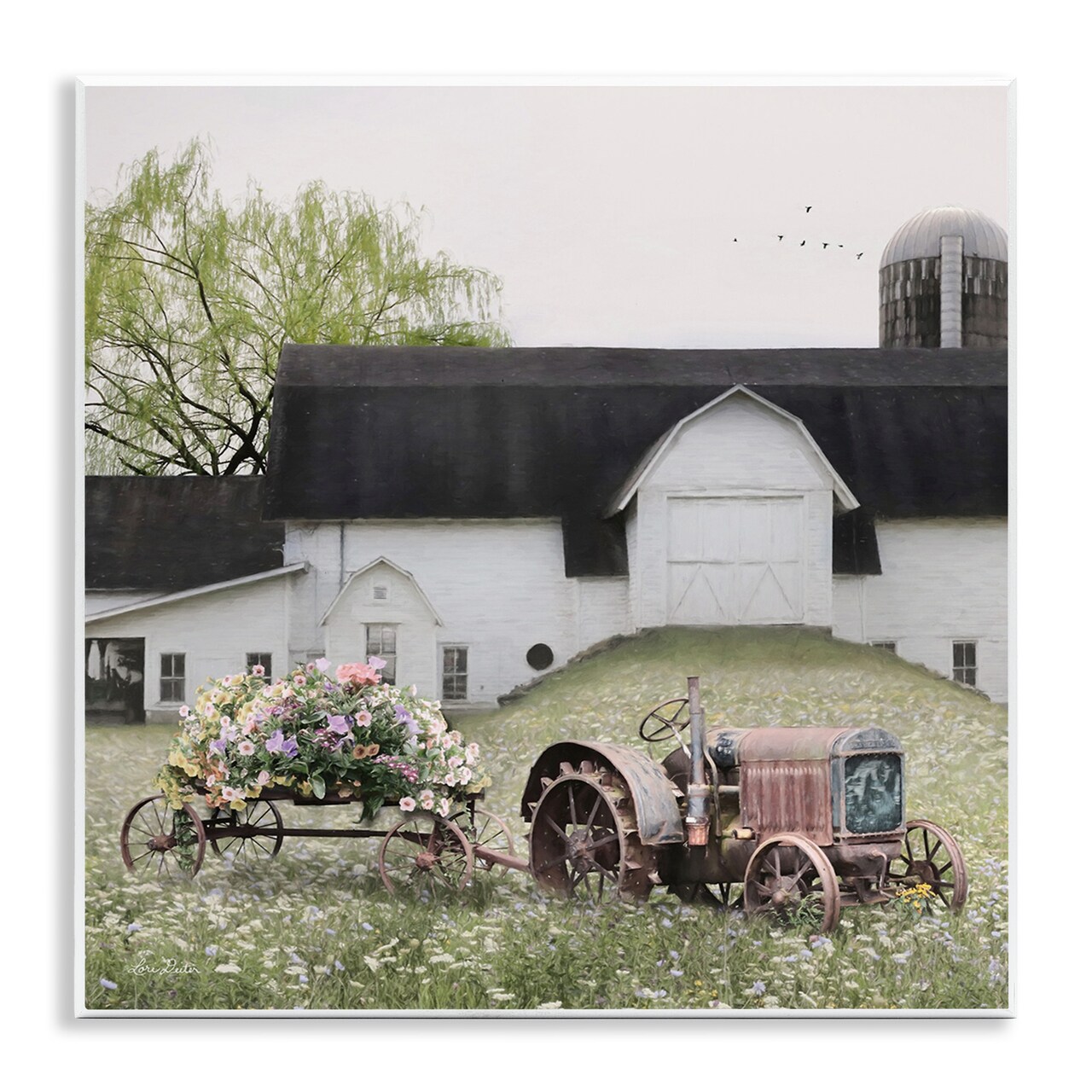 Stupell Industries Floral Tractor in Farmhouse Field Wall Plaque Art